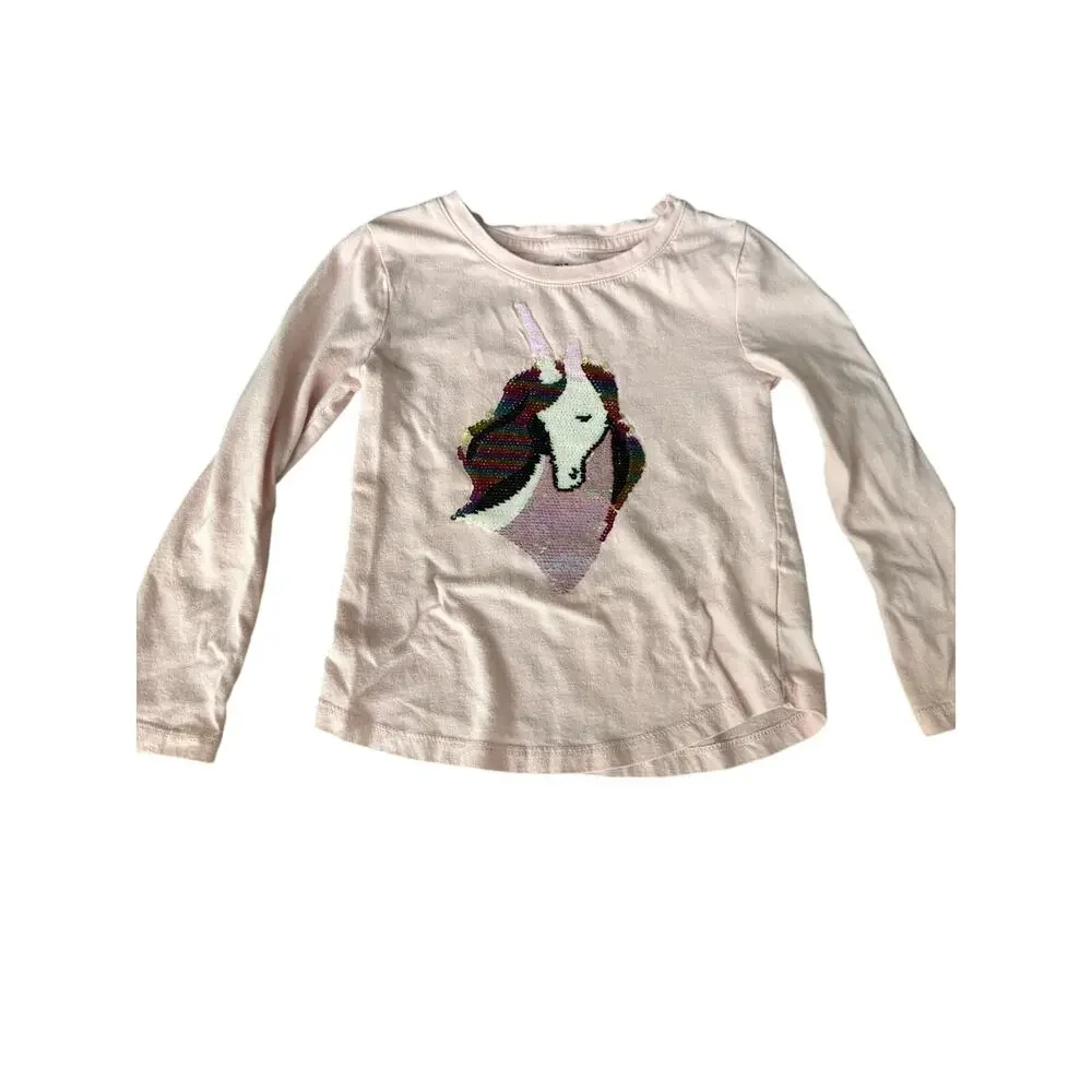Gap Kids Girls Pink Flippy Unicorn Sequined Long Sleeve Top Youth Size XS